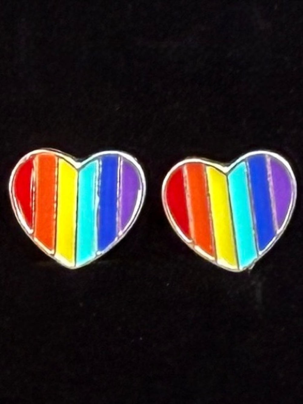 Beautiful heart shape, rainbow striped pride clip on earrings